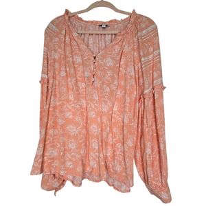 Wonderly coral-colored, floral-printed Blouse